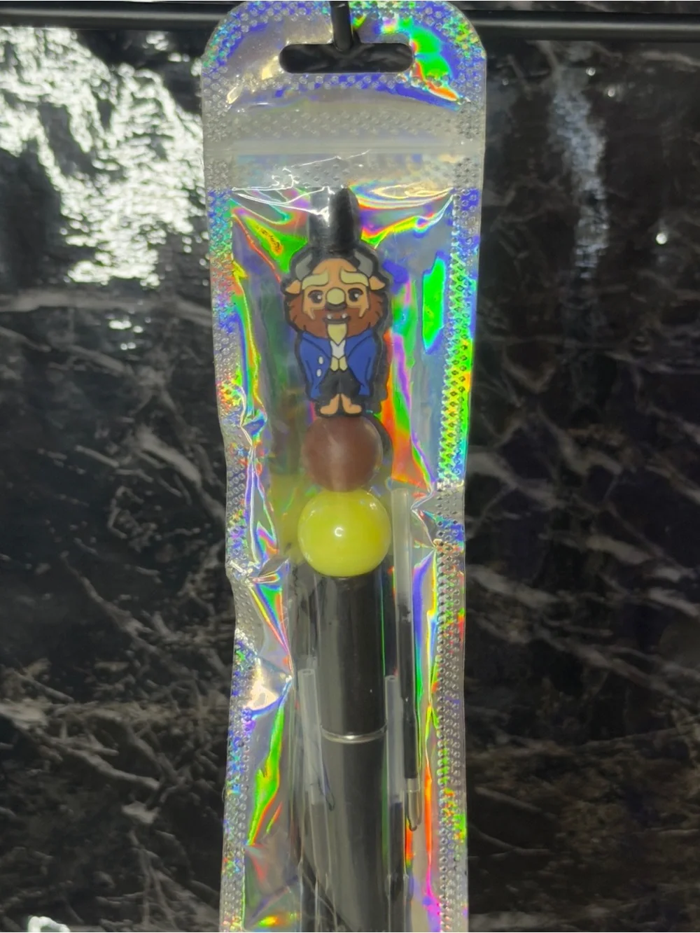 Beast from Beauty and the beast Focal Bead Pen Black & Blue ink
